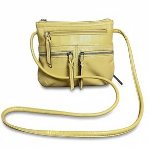 Tignanello Yellow Pebbled Leather Organizer Crossbody Bag